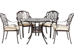 Outlet Beliani Set da pranzo da giardino 4 posti ANCONA con cuscini Metallo Marrone scuro Beige Marrone