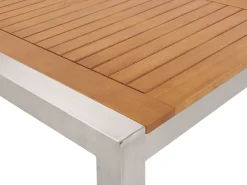 New Beliani Set da pranzo da giardino 8 posti GROSSETO Legno d'eucalipto Marrone/Beige Beige Argento Marrone