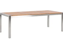 New Beliani Set da pranzo da giardino 8 posti GROSSETO Legno d'eucalipto Marrone/Beige Beige Argento Marrone