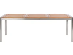 New Beliani Set da pranzo da giardino 8 posti GROSSETO Legno d'eucalipto Marrone/Beige Beige Argento Marrone