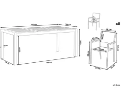 New Beliani Set da pranzo da giardino 8 posti GROSSETO Legno d'eucalipto Marrone/Beige Beige Argento Marrone
