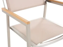 New Beliani Set da pranzo da giardino 8 posti GROSSETO Legno d'eucalipto Marrone/Beige Beige Argento Marrone