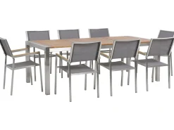 New Beliani Set da pranzo da giardino 8 posti GROSSETO Legno d'eucalipto Marrone/Grigio Argento Marrone Grigio