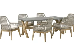 Discount Beliani Set da pranzo da giardino 6 posti OLBIA con cuscini Beige Beige Marrone Grigio