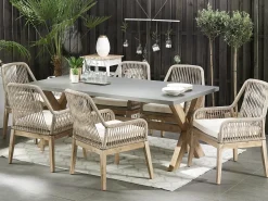 Discount Beliani Set da pranzo da giardino 6 posti OLBIA con cuscini Beige Beige Marrone Grigio