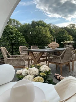Discount Beliani Set da pranzo da giardino 6 posti OLBIA con cuscini Beige Beige Marrone Grigio