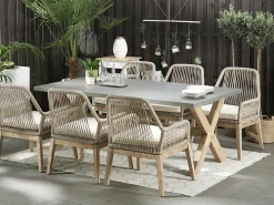 Discount Beliani Set da pranzo da giardino 6 posti OLBIA con cuscini Beige Beige Marrone Grigio