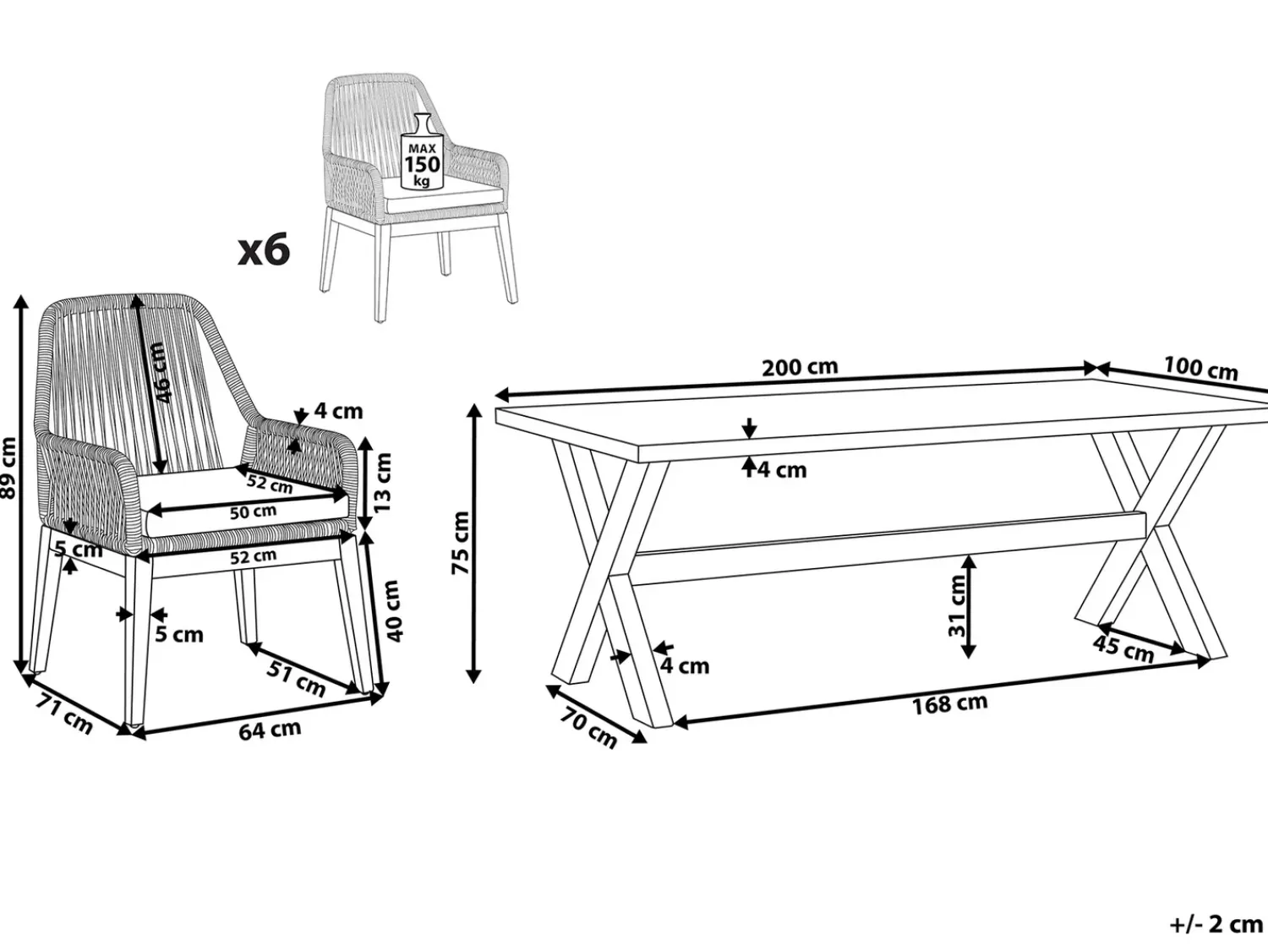Discount Beliani Set da pranzo da giardino 6 posti OLBIA con cuscini Beige Beige Marrone Grigio