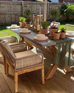 Discount Beliani Set da pranzo da giardino 6 posti OLBIA con cuscini Beige Beige Marrone Grigio