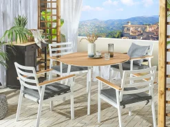 Outlet Beliani Set da pranzo da giardino 4 posti CAVOLI con cuscini Metallo Grigio Bianco Grigio Marrone