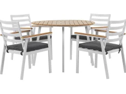 Outlet Beliani Set da pranzo da giardino 4 posti CAVOLI con cuscini Metallo Grigio Bianco Grigio Marrone