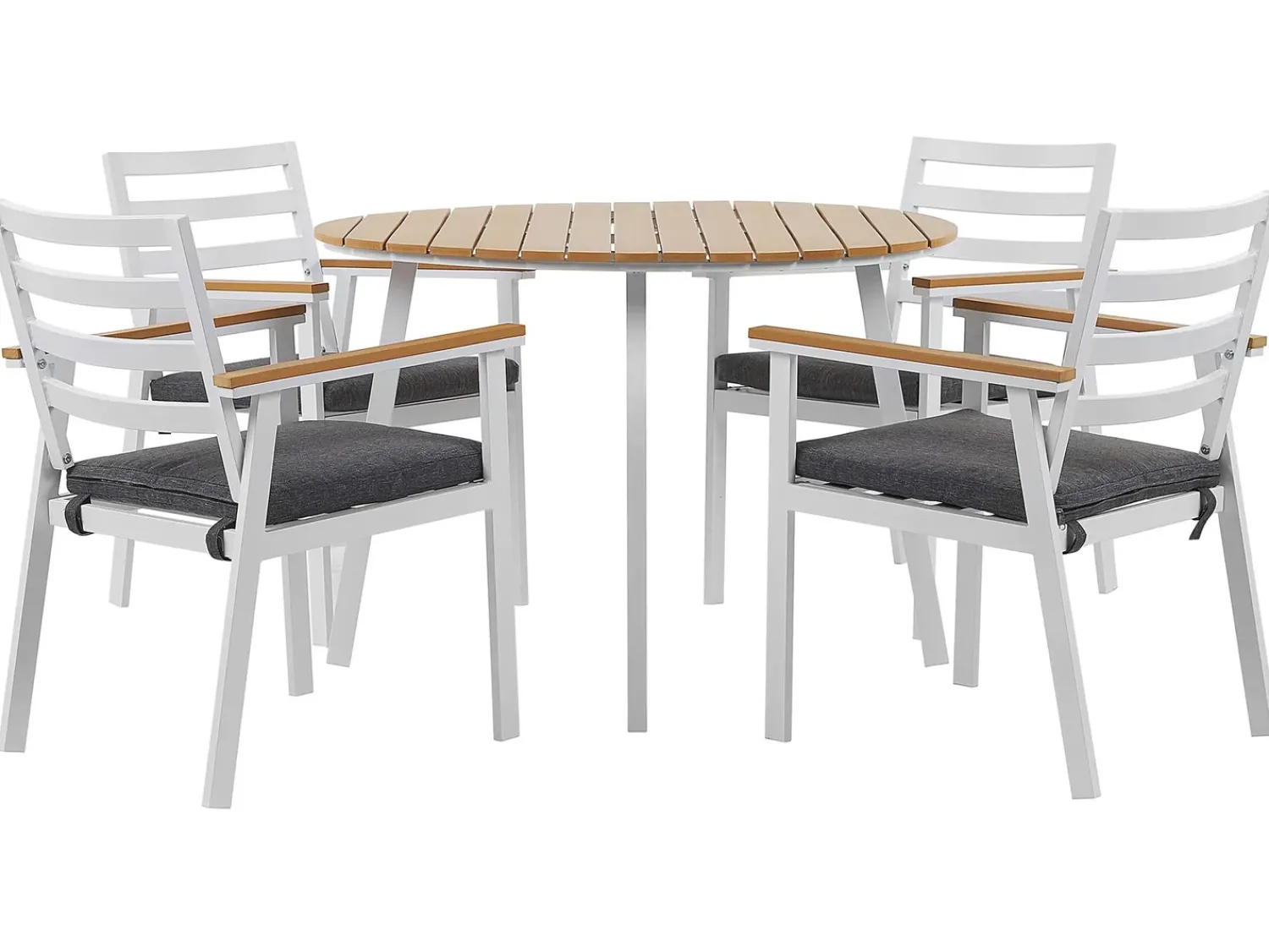 Outlet Beliani Set da pranzo da giardino 4 posti CAVOLI con cuscini Metallo Grigio Bianco Grigio Marrone