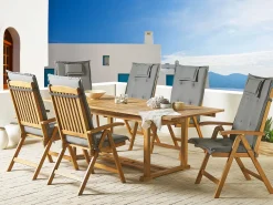 Clearance Beliani Set da pranzo da giardino 6 posti JAVA con cuscini Legno d'acacia Grigio grafite Grigio Marrone