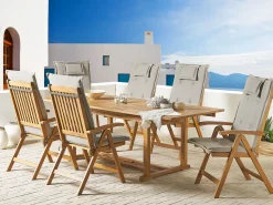 Best Beliani Set da pranzo da giardino 6 posti JAVA con cuscini Legno d'acacia Tortora Grigio Marrone