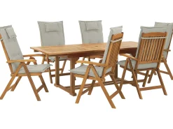 Best Beliani Set da pranzo da giardino 6 posti JAVA con cuscini Legno d'acacia Tortora Grigio Marrone