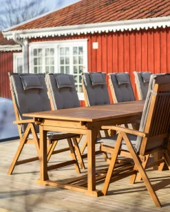Best Beliani Set da pranzo da giardino 6 posti JAVA con cuscini Legno d'acacia Tortora Grigio Marrone
