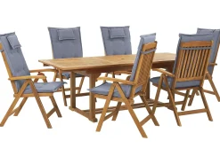 New Beliani Set da pranzo da giardino 6 posti JAVA con cuscini Legno d'acacia Blu Blu Marrone