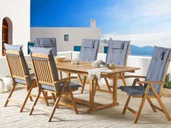 New Beliani Set da pranzo da giardino 6 posti JAVA con cuscini Legno d'acacia Blu Blu Marrone