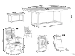 New Beliani Set da pranzo da giardino 6 posti JAVA con cuscini Legno d'acacia Blu Blu Marrone