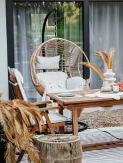 New Beliani Set da pranzo da giardino 6 posti JAVA con cuscini Legno d'acacia Bianco sporco Bianco Marrone