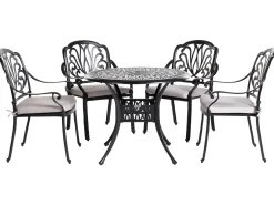 New Beliani Set da pranzo da giardino 4 posti ANCONA con cuscini Metallo Nero Beige Nero