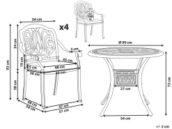 New Beliani Set da pranzo da giardino 4 posti ANCONA con cuscini Metallo Nero Beige Nero