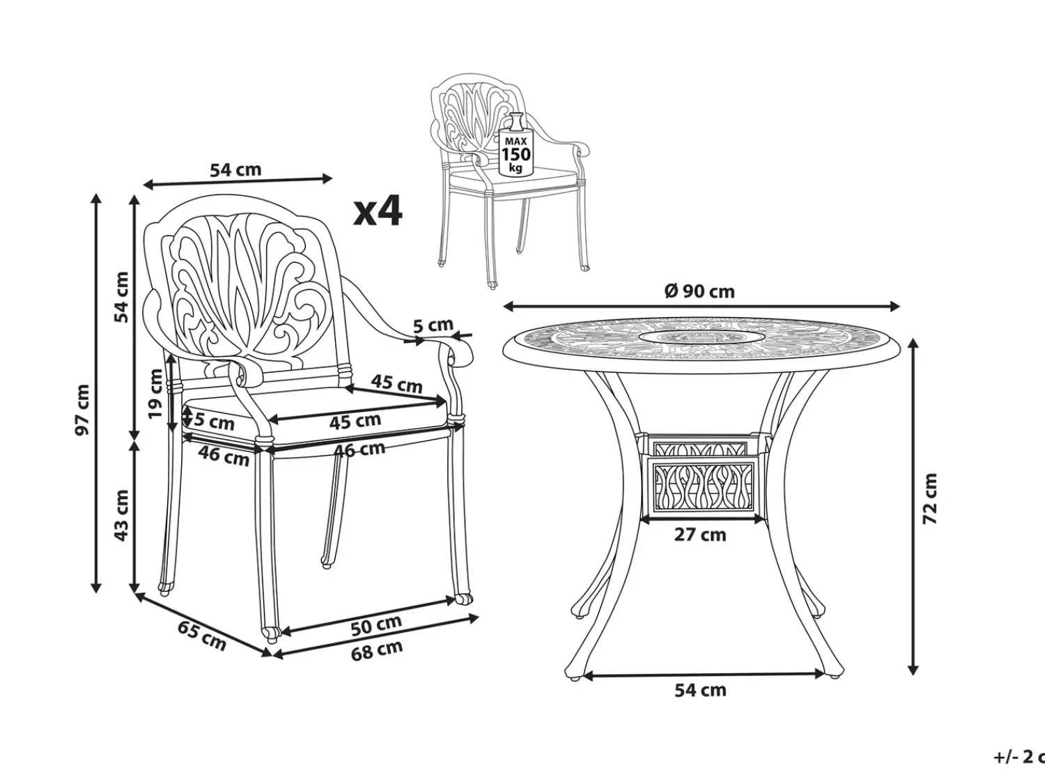Outlet Beliani Set da pranzo da giardino 4 posti ANCONA con cuscini Metallo Bianco sporco Bianco Verde