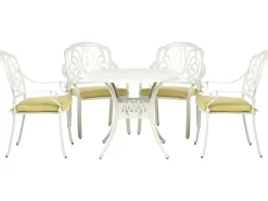 Outlet Beliani Set da pranzo da giardino 4 posti ANCONA con cuscini Metallo Bianco sporco Bianco Verde