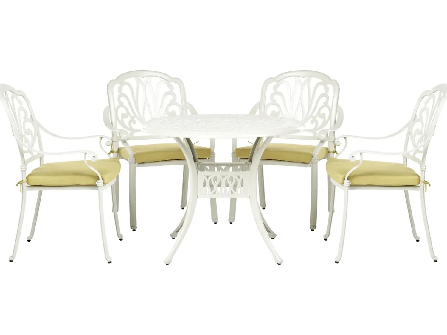 Outlet Beliani Set da pranzo da giardino 4 posti ANCONA con cuscini Metallo Bianco sporco Bianco Verde