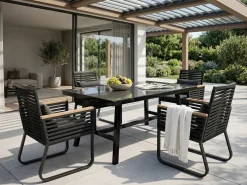 Hot Beliani Set da pranzo da giardino 4 posti CANETTO con cuscini Metallo Nero Marrone Nero