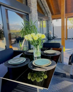 Hot Beliani Set da pranzo da giardino 4 posti MILETO con cuscini Metallo Grigio