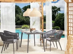 Hot Beliani Set da pranzo da giardino 4 posti MILETO con cuscini Metallo Grigio