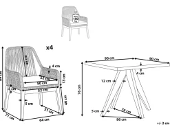 New Beliani Set da pranzo da giardino 4 posti OLBIA con cuscini Cemento Nero Grigio Marrone Nero