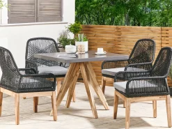 New Beliani Set da pranzo da giardino 4 posti OLBIA con cuscini Cemento Nero Grigio Marrone Nero