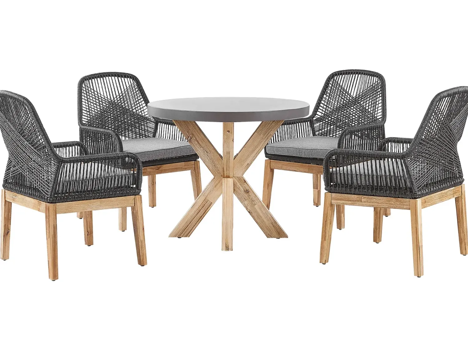 New Beliani Set da pranzo da giardino 4 posti OLBIA con cuscini Cemento Nero Grigio Marrone Nero