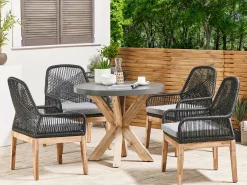 New Beliani Set da pranzo da giardino 4 posti OLBIA con cuscini Cemento Nero Grigio Marrone Nero
