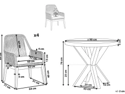 New Beliani Set da pranzo da giardino 4 posti OLBIA con cuscini Cemento Nero Grigio Marrone Nero