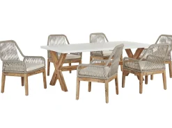 Clearance Beliani Set da pranzo da giardino 6 posti OLBIA con cuscini Beige Bianco Beige Marrone