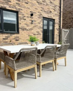 Clearance Beliani Set da pranzo da giardino 6 posti OLBIA con cuscini Beige Bianco Beige Marrone