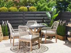 Best Beliani Set da pranzo da giardino 4 posti OLBIA con cuscini Cemento Beige Beige Marrone Grigio