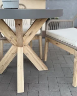 Best Beliani Set da pranzo da giardino 4 posti OLBIA con cuscini Cemento Beige Beige Marrone Grigio