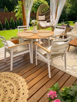 Discount Beliani Set da pranzo da giardino 4 posti CAVOLI con cuscini Metallo Beige Bianco Beige Marrone