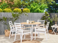 Discount Beliani Set da pranzo da giardino 4 posti CAVOLI con cuscini Metallo Beige Bianco Beige Marrone