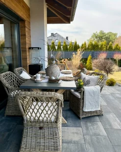 Discount Beliani Set da pranzo da giardino 6 posti MAROS/OLBIA con cuscini Cemento Marrone chiaro Bianco Beige Naturale Marrone Grigio