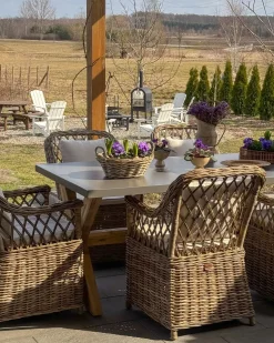 Discount Beliani Set da pranzo da giardino 6 posti MAROS/OLBIA con cuscini Cemento Marrone chiaro Bianco Beige Naturale Marrone Grigio