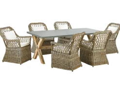 Discount Beliani Set da pranzo da giardino 6 posti MAROS/OLBIA con cuscini Cemento Marrone chiaro Bianco Beige Naturale Marrone Grigio