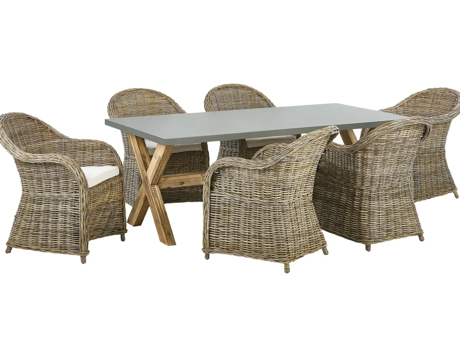Online Beliani Set da pranzo da giardino 6 posti SUSUA/OLBIA con cuscini Cemento Marrone chiaro Bianco Beige Naturale Marrone Grigio