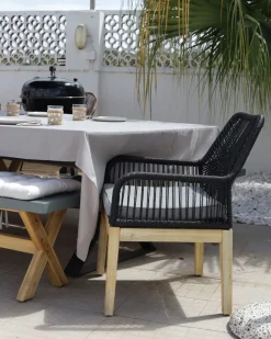 Clearance Beliani Set da pranzo da giardino 6 posti OLBIA con cuscini Nero Bianco Marrone Nero