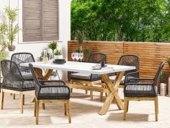 Clearance Beliani Set da pranzo da giardino 6 posti OLBIA con cuscini Nero Bianco Marrone Nero