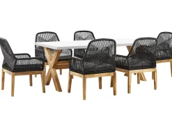 Clearance Beliani Set da pranzo da giardino 6 posti OLBIA con cuscini Nero Bianco Marrone Nero